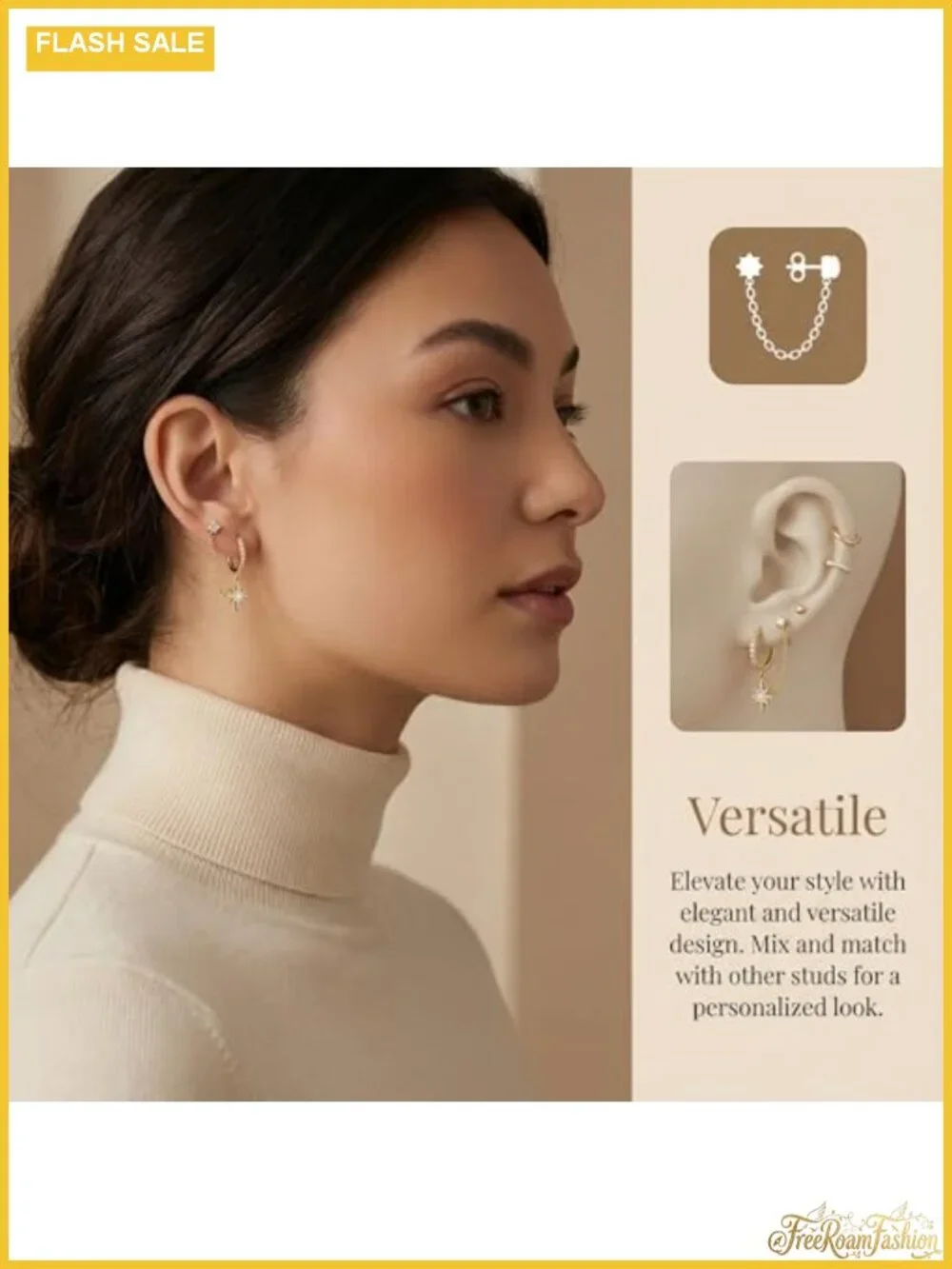14K Gold Plated Double Piercing Chain Earrings Set